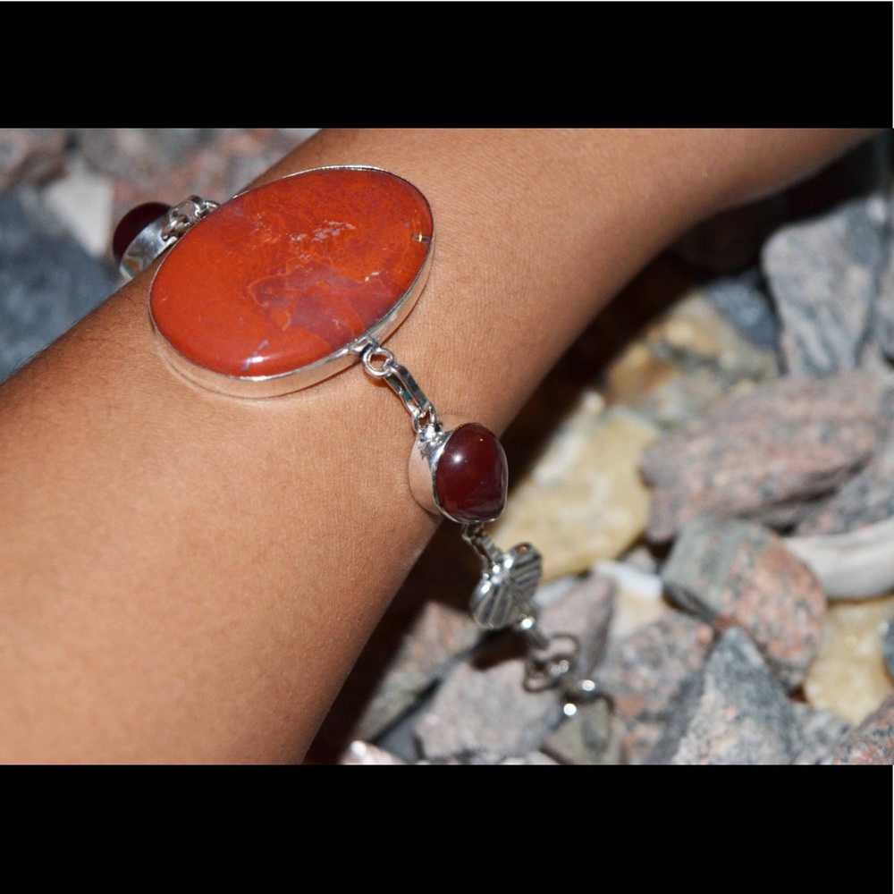 Faceted Deep Red Agate Bracelet 8 1/2” -9”